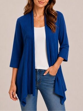 Willi Smith Long Side Cut Cardigan - Blue, Size Small